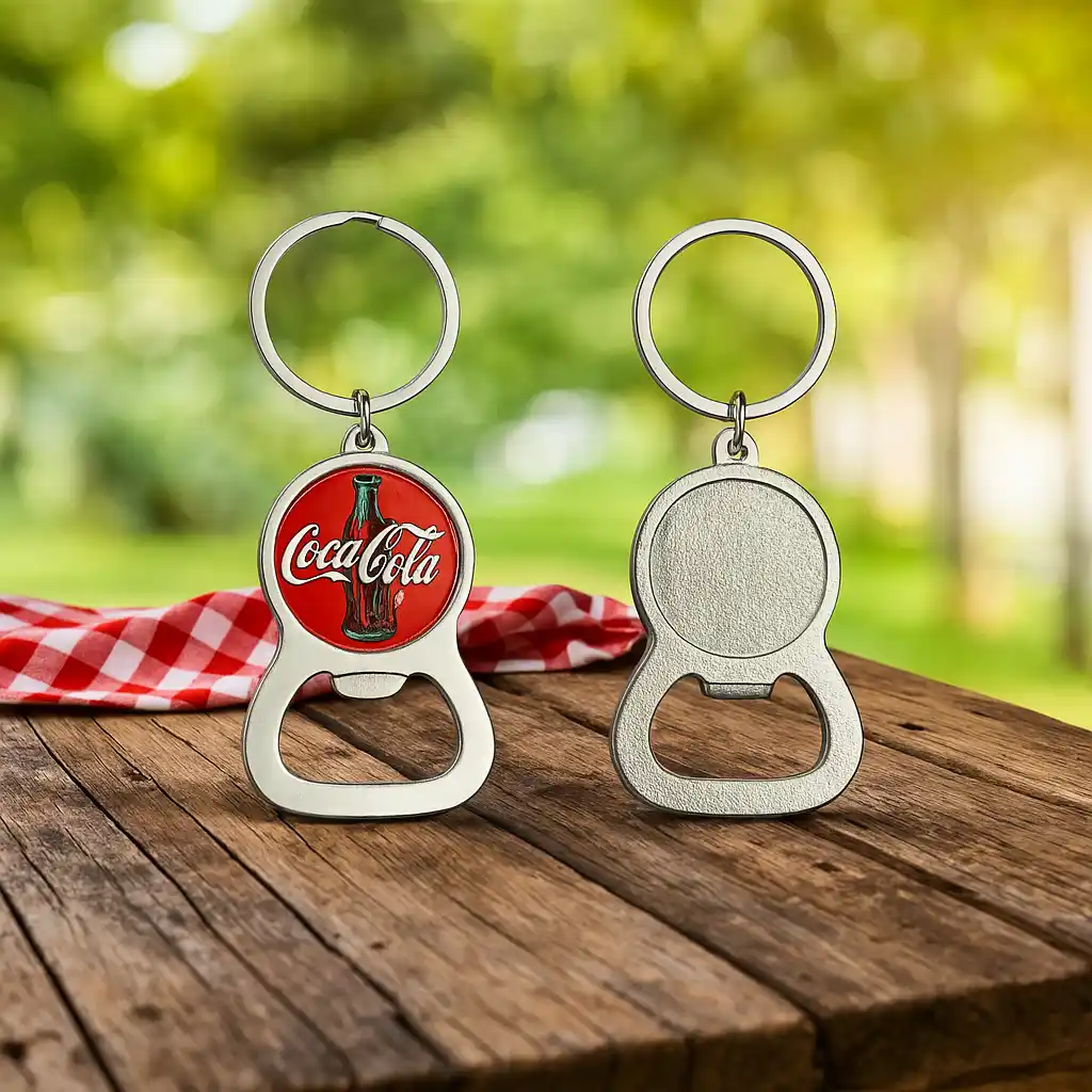 Llavero metálico destapador